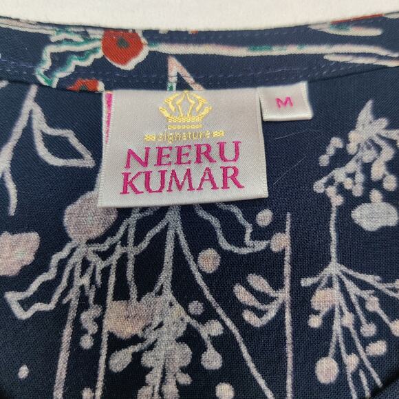 Neeru Kumar Artsy Floral Abstract Sleeveless Flowy Midi Dress Medium Boho Hippie - Picture 7 of 11